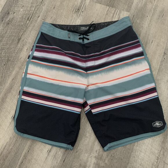 O'Neill Mens Hyperfreak Board Shorts Swim Trunks Multi Stripe Stretch Sz 29 - Picture 1 of 6